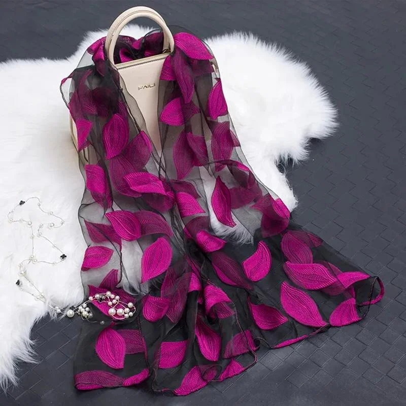 Women's Organza Cut Flower Scarf Embroidery Leaf Silk Scarf Autumn and Winter Tulle Long All Match Gauze Shawl Vintage Foral Neckerchief Bright Colors Elegant Pashmina Shawl Cape Women's Organza Cut Flower Scarf Embroidery Leaf Silk Scarf Autumn and Winter Tulle Long All Match Gauze Shawl Vintage Foral Neckerchief Bright Colors Elegant Pashmina Shawl Cape